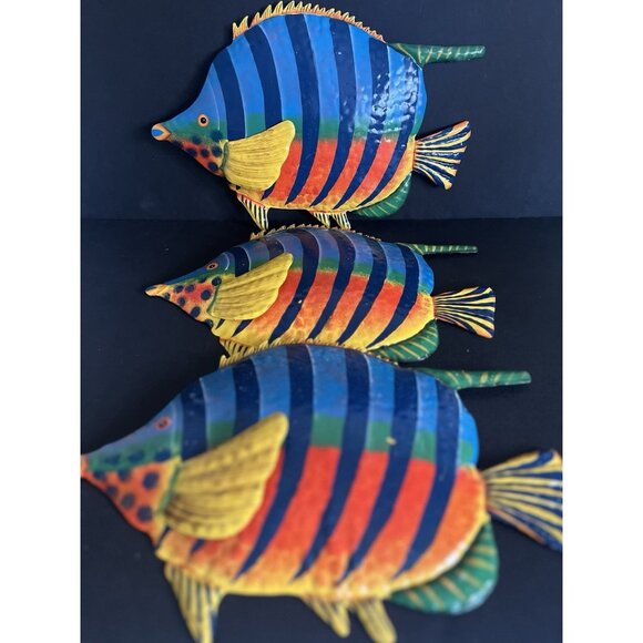 3 Large Tropical Fish Indoor Outdoor Wall Fence Decor Metal Art Matching 15"